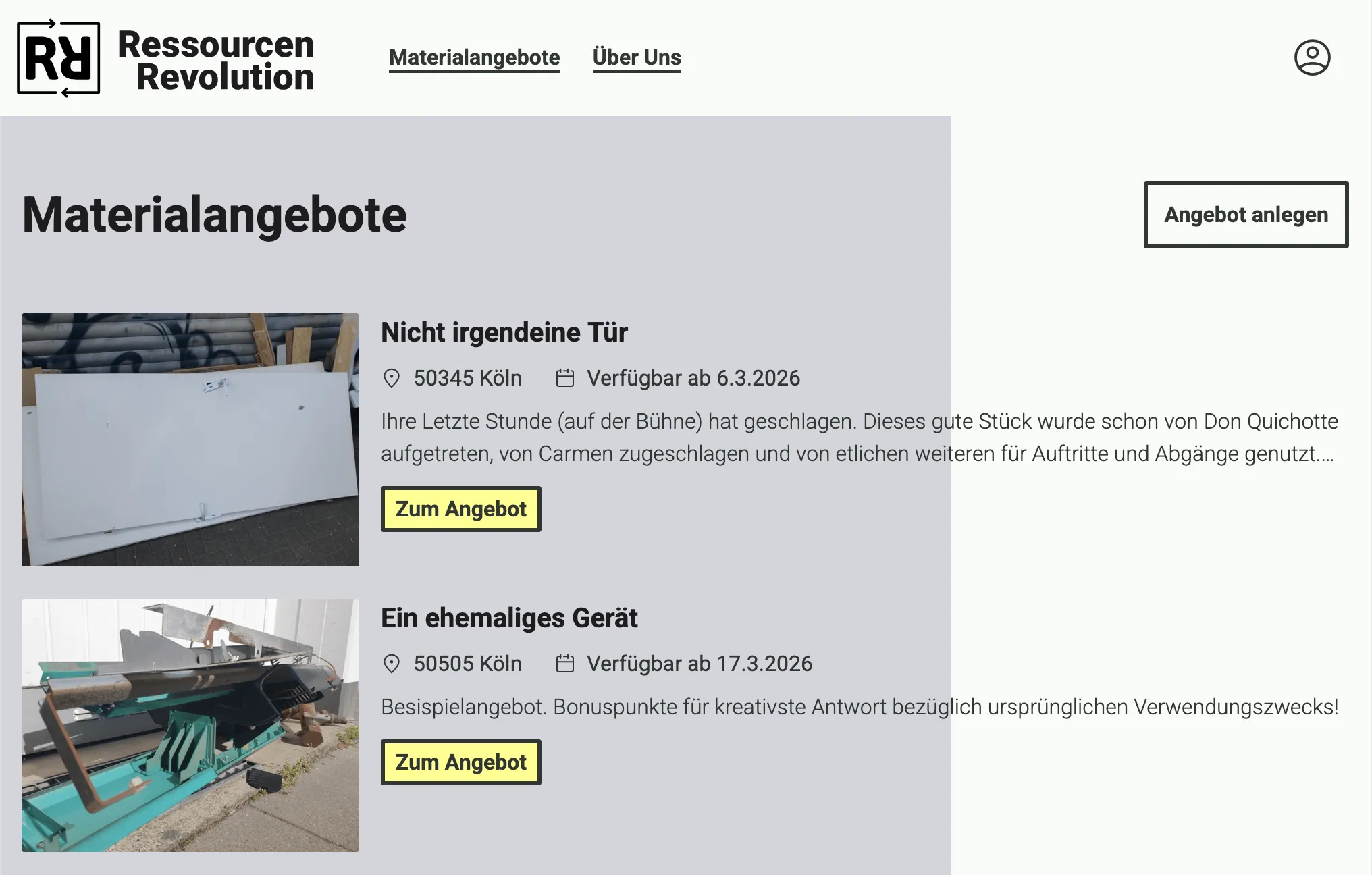 Screenshot of the Materialverteiler platform